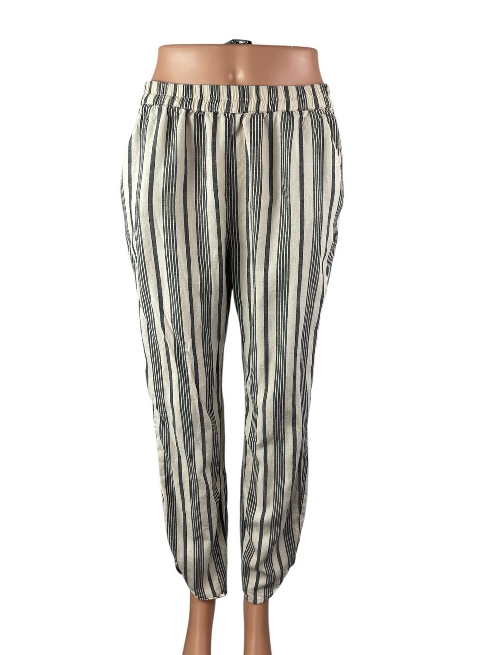 Marine Layer Women's Gray White Striped High Rise Straight Trousers Pants Size M